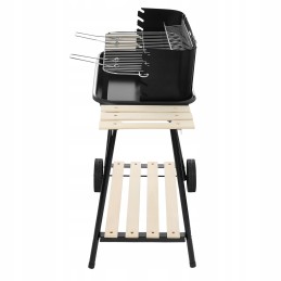 Sodo anglies grilis ant ratų su 3 lentynomis, didelėmis grotelėmis