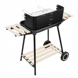 Sodo anglies grilis ant ratų su 3 lentynomis, didelėmis grotelėmis