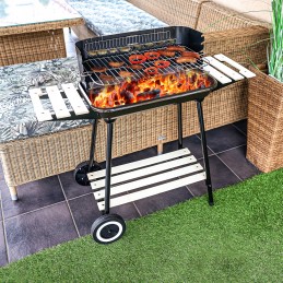 Sodo anglies grilis ant ratų su 3 lentynomis, didelėmis grotelėmis