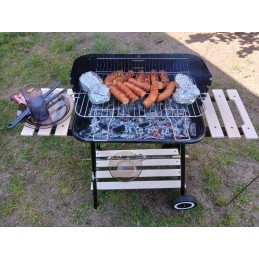 Sodo anglies grilis ant ratų su 3 lentynomis, didelėmis grotelėmis