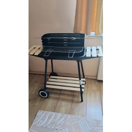 Sodo anglies grilis ant ratų su 3 lentynomis, didelėmis grotelėmis