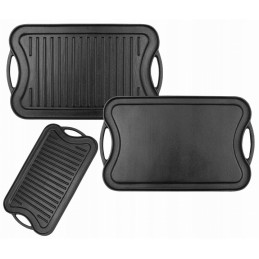 Grill plate, cast iron tray, campfire, double-sided frying pan, grate 42x25cm
