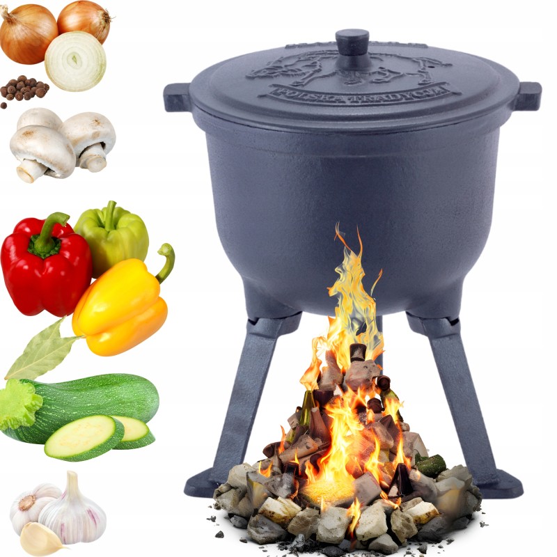 Medžioklės virdulys ketaus puodas 4,0 l su patvaria marmurine emalio danga km-4800m