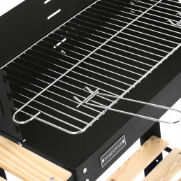 Plieninės anglies grotelės ant ratukų su 2 lentynomis ir metalinėmis kepimo grotelėmis