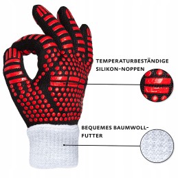Juodos ir raudonos ugniai atsparios pirštinės aukštai temperatūrai