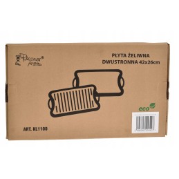 Grilio lėkštė, ketaus padėklas, židinys, dvipusė keptuvė, grotelės, 42x25cm