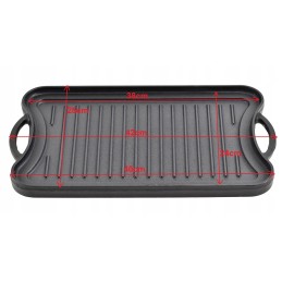 Grilio lėkštė, ketaus padėklas, židinys, dvipusė keptuvė, grotelės, 42x25cm