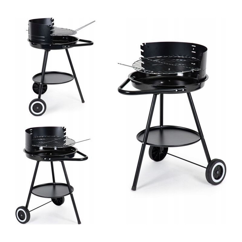 Garden charcoal grill round adjustable grate wheels handle