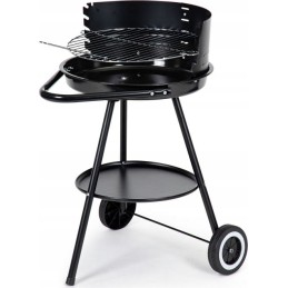 Garden charcoal grill round adjustable grate wheels handle