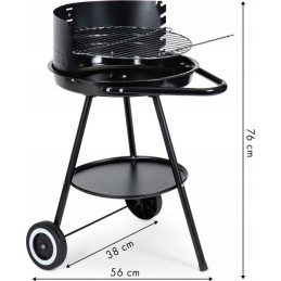 Garden charcoal grill round adjustable grate wheels handle