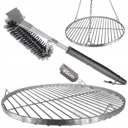 ⭐️Židinio grilio grotelės, apvalios, nerūdijančios, 45cm, su pakabinama grandine, grotelių valymo šepečiu ⭐️