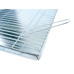 Grotelės griliui statyti 70x40 - skersmuo 4mm - sulankstomos rankenos - chromuotos su pakura / pelenų keptuvė