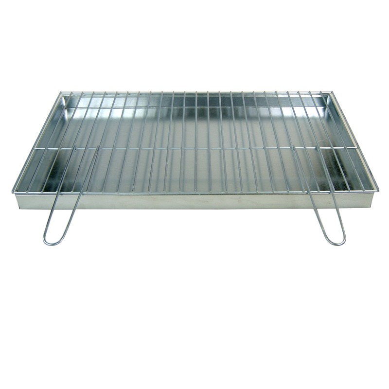 Grotelės griliui statyti 70x40 - skersmuo 4mm - sulankstomos rankenos - chromuotos su pakura / pelenų keptuvė