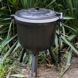 Vengriškas ketaus medžioklinis virdulys, puodas 4 l, stovintis laužui + rankena
