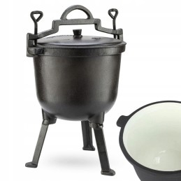 Emaliuotas ketaus puodas ant kojelių, dangtis, puodas su ugnimi, 4 litrai