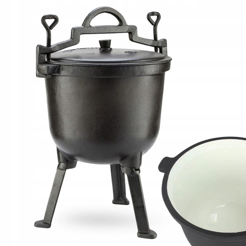 Emaliuotas ketaus puodas ant kojelių, dangtis, puodas su ugnimi, 4 litrai