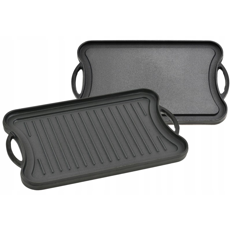 Ketaus grilio plokštė židiniui, dvipusė grilio keptuvė, 42x25 cm