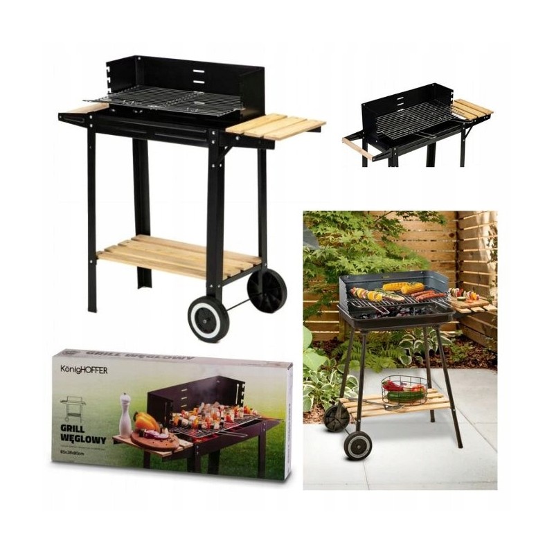 Sodo kepsninė ant ratukų, reguliuojamos polka anglies grotelės, 48 x 27 cm