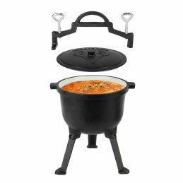 Medžioklinis katilas, ketus, emaliuotas puodas, laužui stovintis, 5l