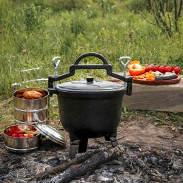 Medžioklinis katilas, ketus, emaliuotas puodas, laužui stovintis, 5l