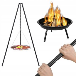 Sodo kepsninė, trikojis, židinys, reguliuojamos grotelės, pakabinamas ant grandinės