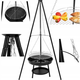 Sodo pakabinamas grilis, trikojis židinys, 46 cm grotelės