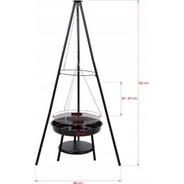 Sodo pakabinamas grilis, trikojis židinys, 46 cm grotelės