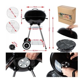 Didelė uždara medžio anglies kepsninė su dangčiu, ventiliacija ir lentyna