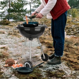 Apvalios sodo anglies kepsninės su peleninės dangteliu, chromuotos kepsninės grotelės