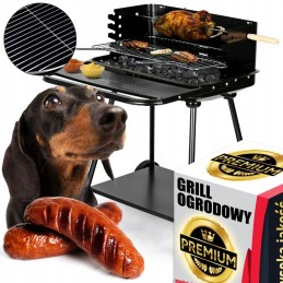 Didelė anglinė sodo kepsninė su iešmu ir reguliuojamomis grotelėmis, tvirto metalo