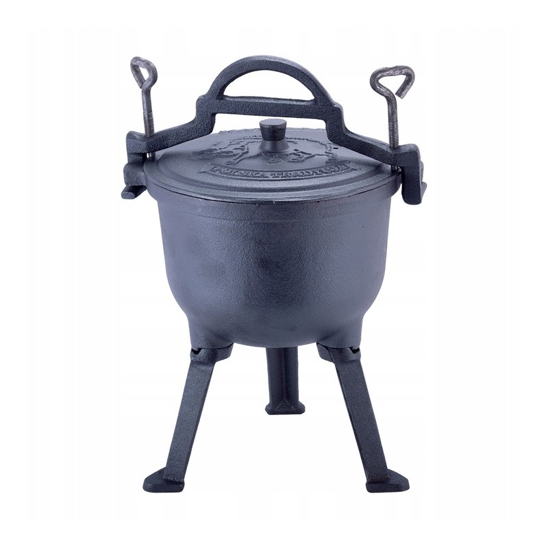 Mažas emaliuotas vengriškas ketaus katilas 4l su trikojo dangčiu židiniui