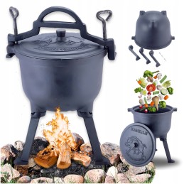 Mažas emaliuotas vengriškas ketaus katilas 4l su trikojo dangčiu židiniui