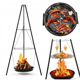 Trikojis židinys grilis sodo židinys pakabinamas didelės grotelės 45 cm 2in1