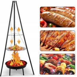 Trikojis židinys grilis sodo židinys pakabinamas didelės grotelės 45 cm 2in1