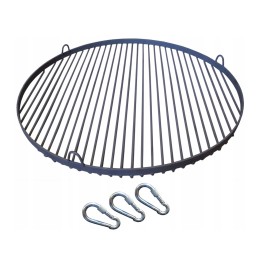 Plieninės grotelės, kurių skersmuo 60,5 cm. grotelės tinka grandinėle patraukiamiems trikojams, laužui, židiniui ir kt.