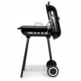 Didelė sodo anglių kepsninė briketams uždengta BBQ pelenine, grotelėmis su ratukais