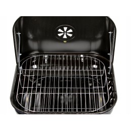 Didelė sodo anglių kepsninė briketams uždengta BBQ pelenine, grotelėmis su ratukais