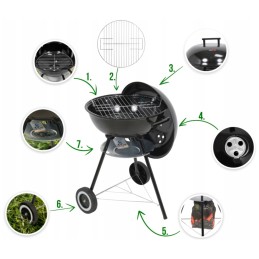 Didelė sodo kepsninė su anglimis, 41 cm grotelės, uždengia grilį, pateikia stabilius receptus