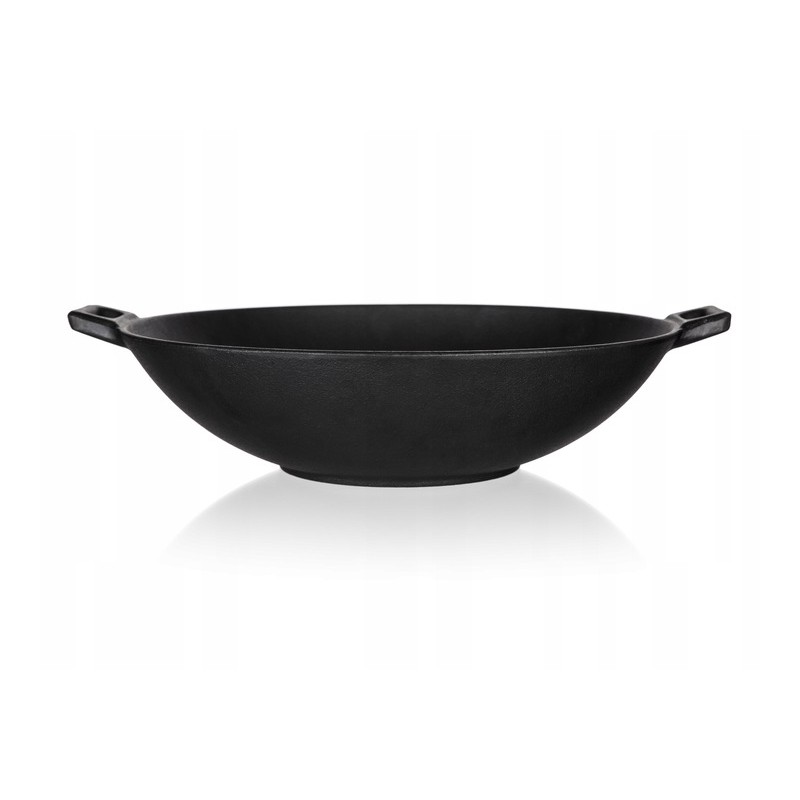 Ketaus wok keptuvė, juoda, didelė, sunki, 36-5 cm