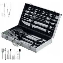 Puikus lagaminų ir stalo įrankių kepsninės priedų rinkinys, 18 vienetų išskirtiniame lagamine
