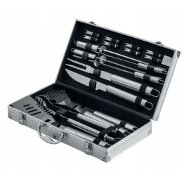 Puikus lagaminų ir stalo įrankių kepsninės priedų rinkinys, 18 vienetų išskirtiniame lagamine