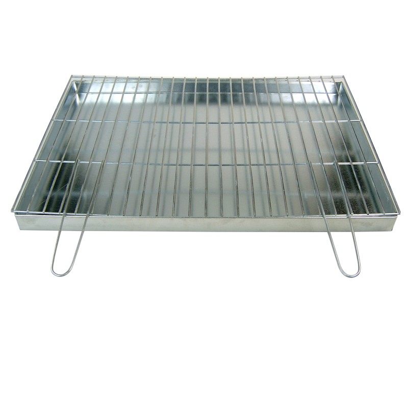 Grotelės griliui statyti 70x50 - skersmuo 4mm - sulankstomos rankenos - chromuotos su pakura / pelenų keptuvė