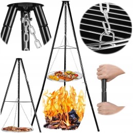 Virš židinio pakabinamos trikojo grotelės, laužas, reguliuojamas, sulankstomos grotelės, 150 cm