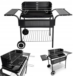 Sodo grilis su metalinėmis lentynomis, reguliuojamais grotelių ratukais