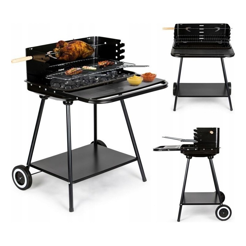 Sodo kepsninė su anglimis, didelės, reguliuojamos grotelės, iešmas, ratukai, lentynos