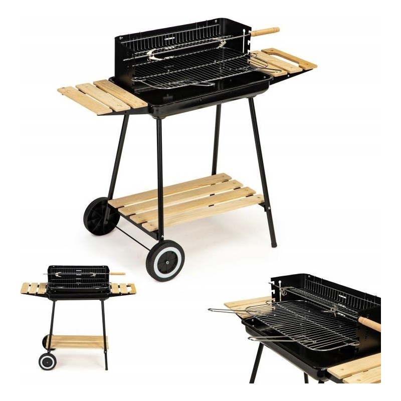 Sodo kepsninė su anglimis, didelės, reguliuojamos grotelės, iešmas, ratukai, lentynos