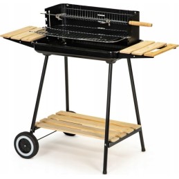 Sodo kepsninė su anglimis, didelės, reguliuojamos grotelės, iešmas, ratukai, lentynos