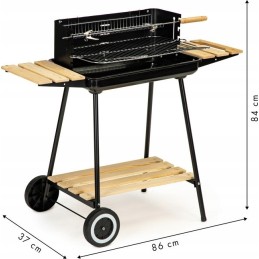 Sodo kepsninė su anglimis, didelės, reguliuojamos grotelės, iešmas, ratukai, lentynos
