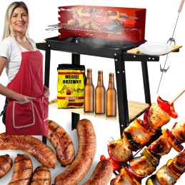 Ogļu dārza grils uz riteņiem, 2 plaukti, liela tūristu restīte