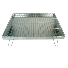 Grotelės griliui statyti 70x60 - skersmuo 4mm - sulankstomos rankenos - chromuotos su pakura / pelenų keptuvė